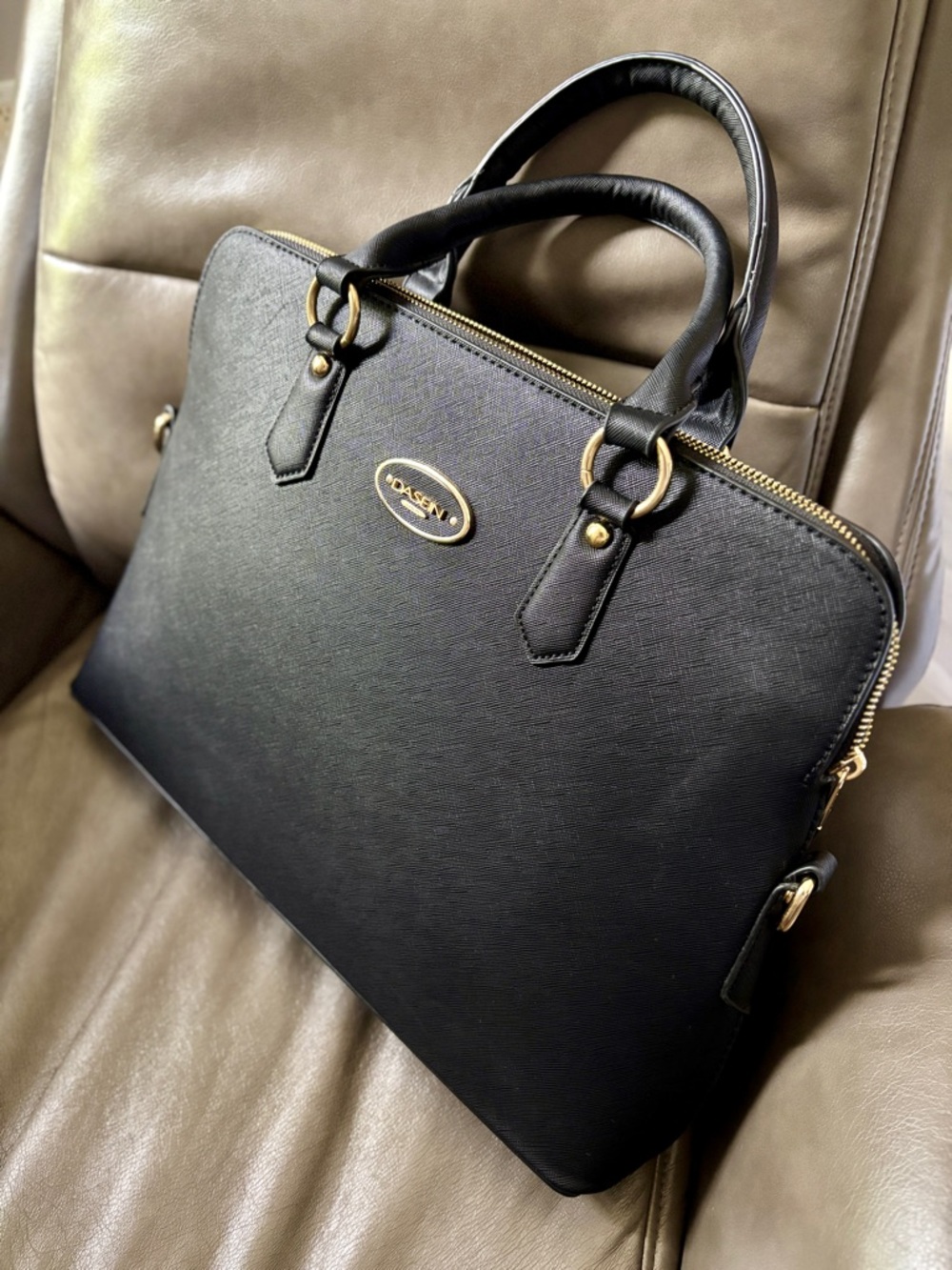 DASEIN Black Briefcase with Top Handle Bag Gold Hardware Zipper Detachable Strap